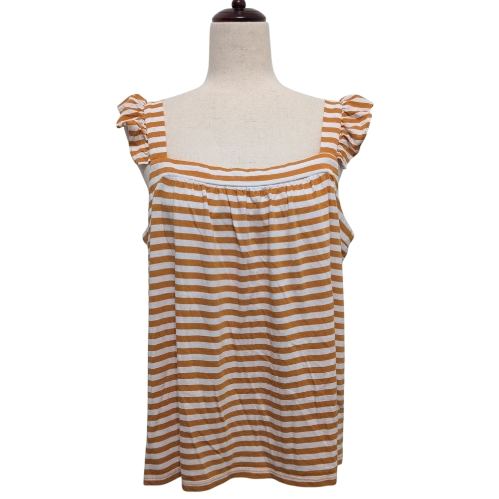 Michael Kors Striped Ruffle Tank Top Deep Gold and‎ White Stripe women's Large